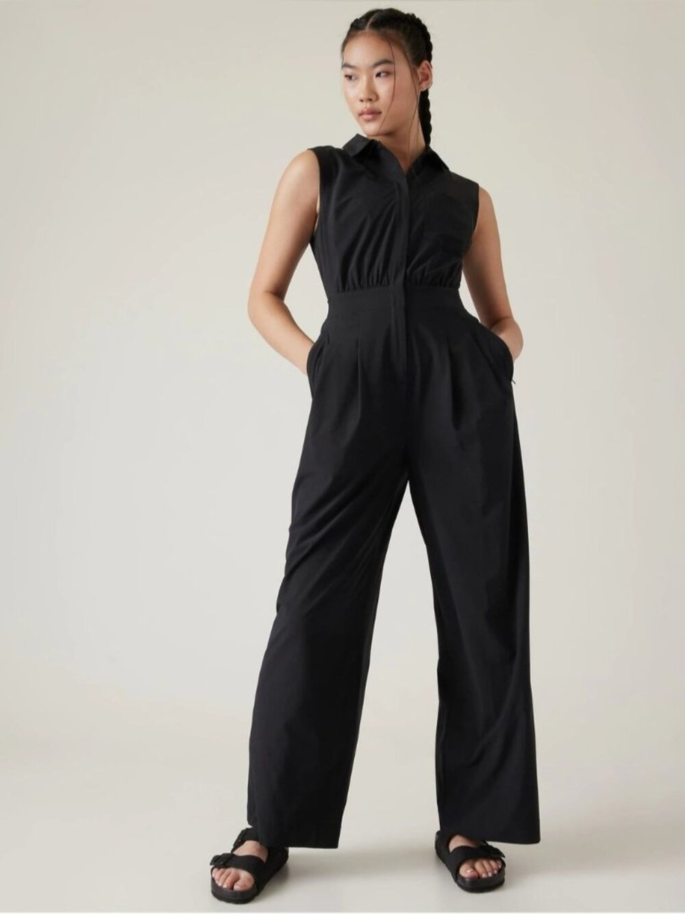 Athleta Brooklyn Heights Sleeveless Wide Leg Jumpsuit Size 14 Black